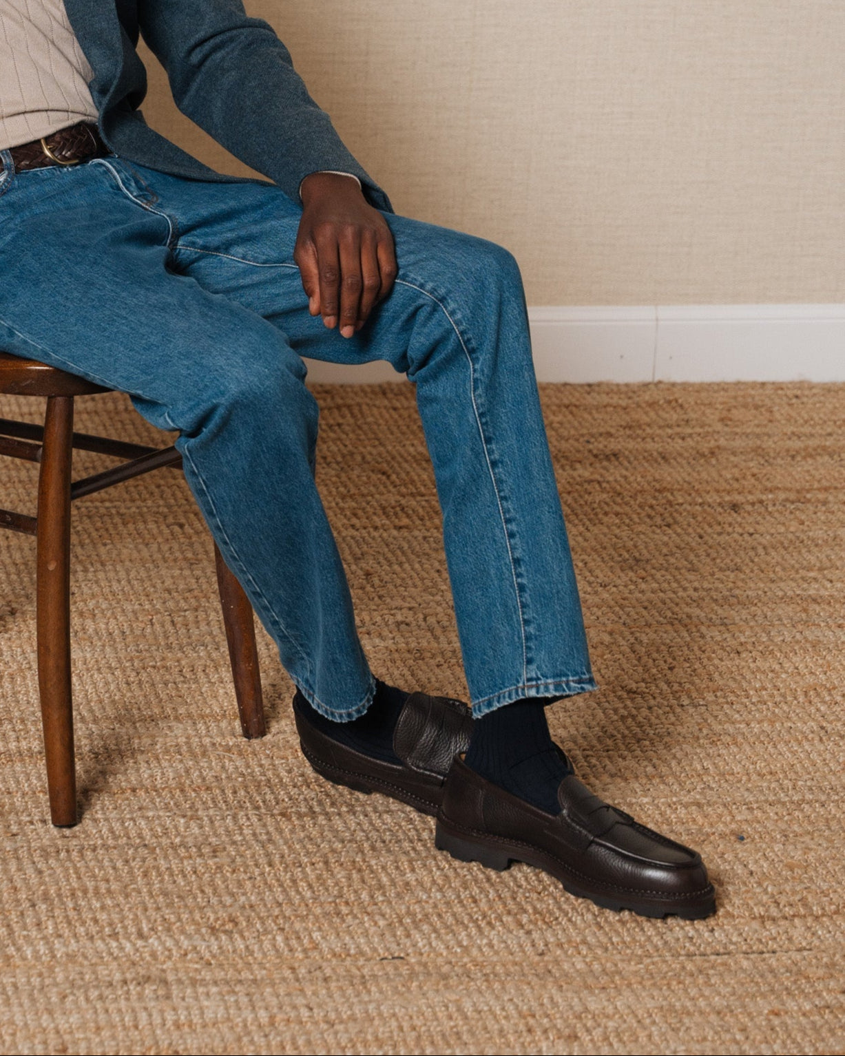 Vellano Stonewyld Milled Leather Penny Loafers Dark Brown