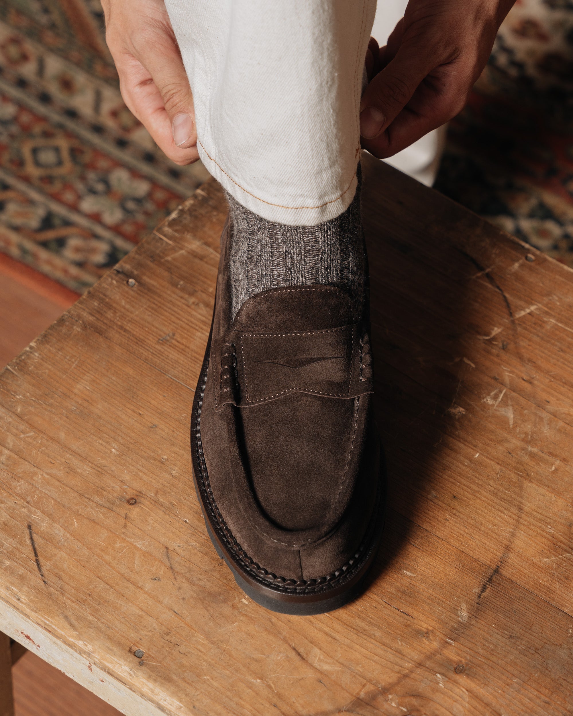 Vellano Ashmere Suede Penny Loafers Dark Brown