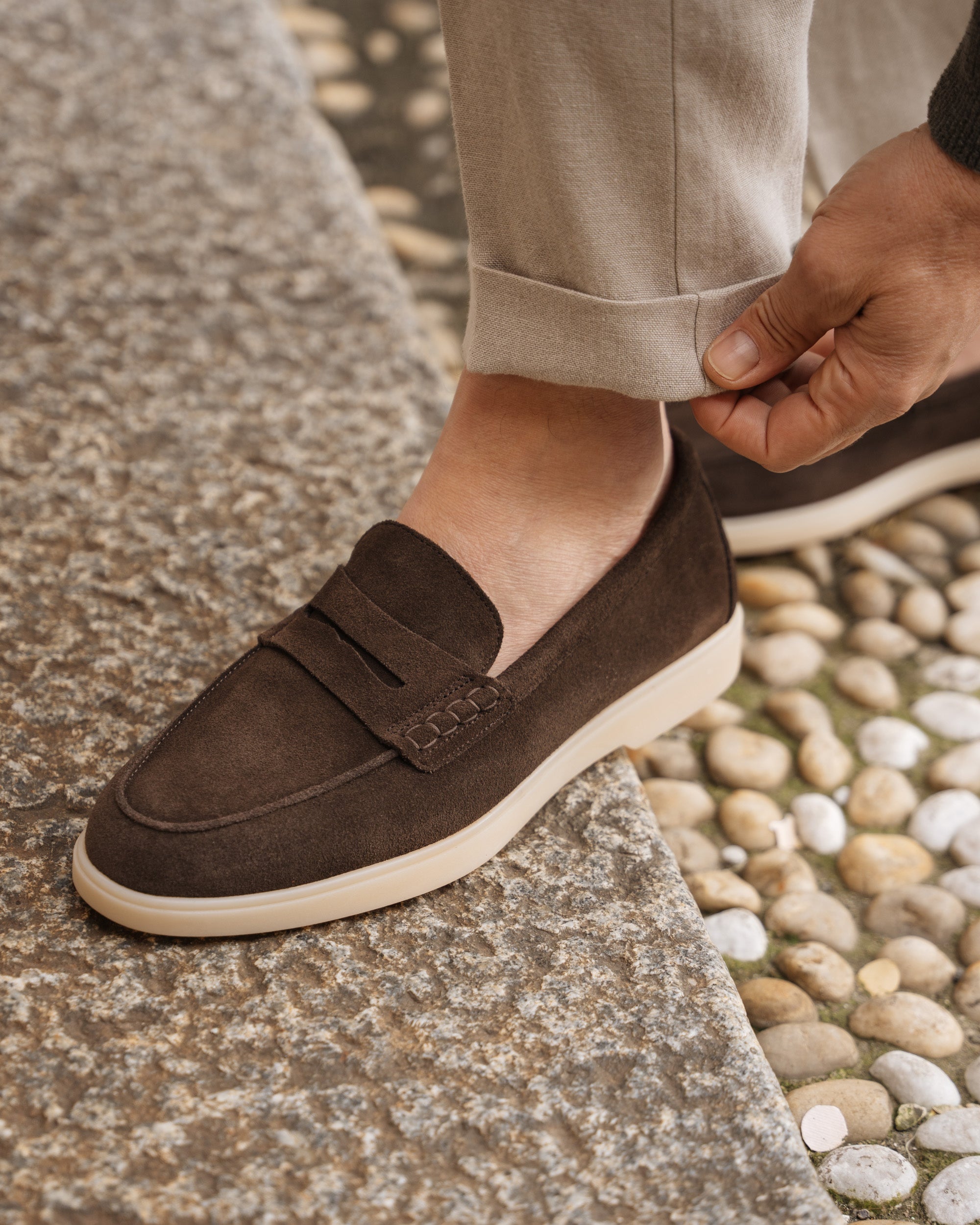 Vellano Ashmere Suede Loafers in Dark Brown