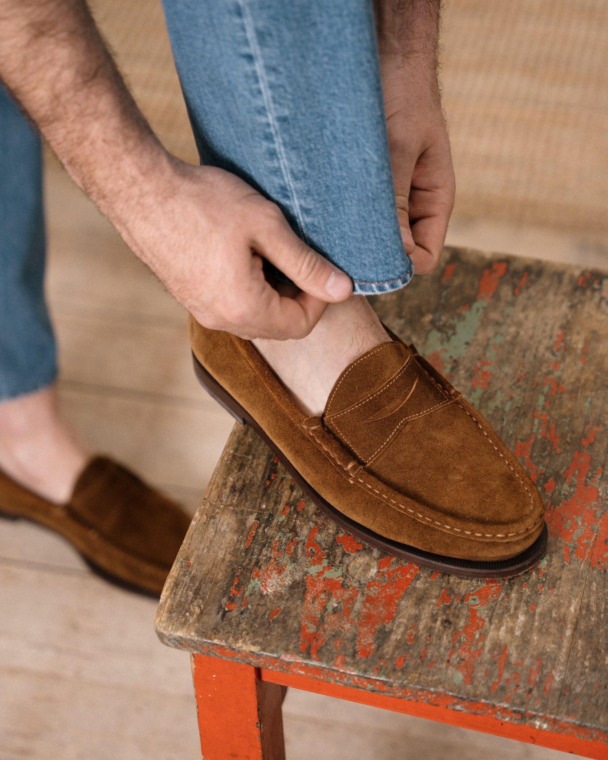 Vellano Tobacco Suede Penny Loafers