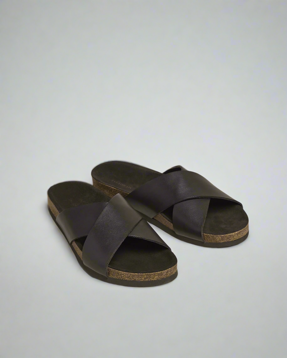 Vellano Dark Brown Leather Slippers