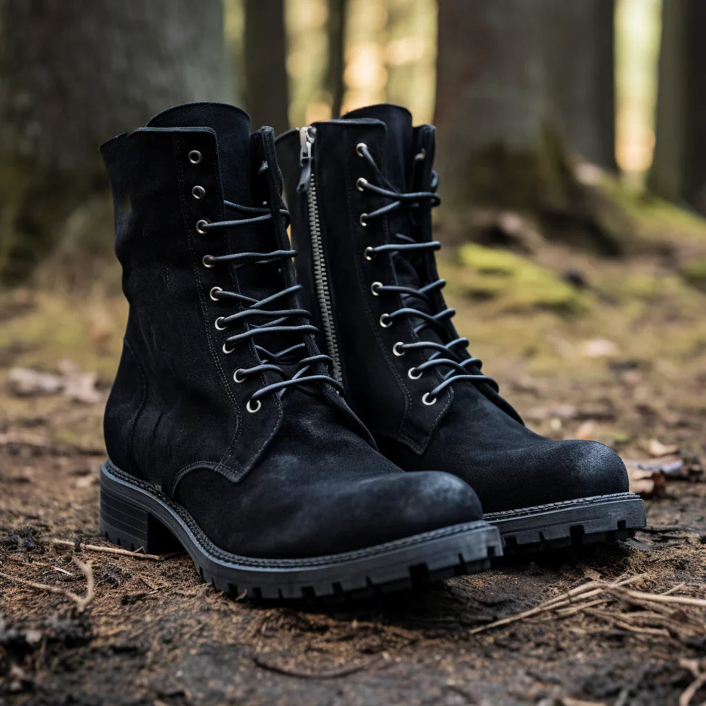 Vellano Valeria Black Suede Zipper Derby Boots