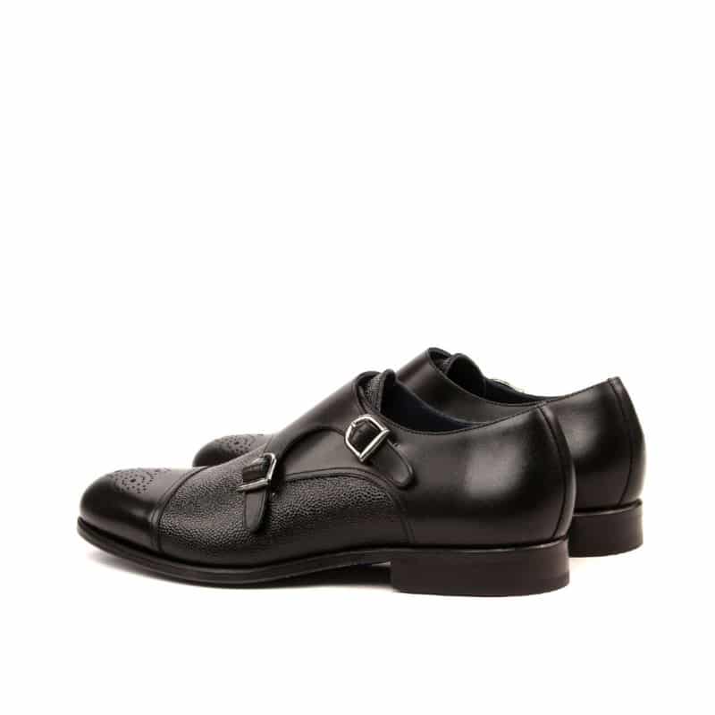 Vellano Black Milled Toe Double Monk Strap