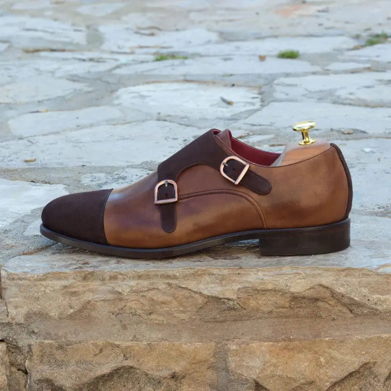 Vellano Brown Crust Suede Double Monk Shoe