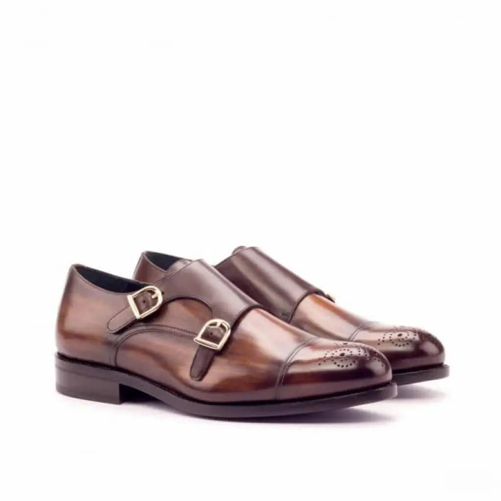 Vellano Cognac Wood Toe Double Monk Strap