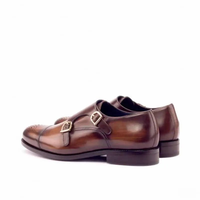 Vellano Cognac Wood Toe Double Monk Strap