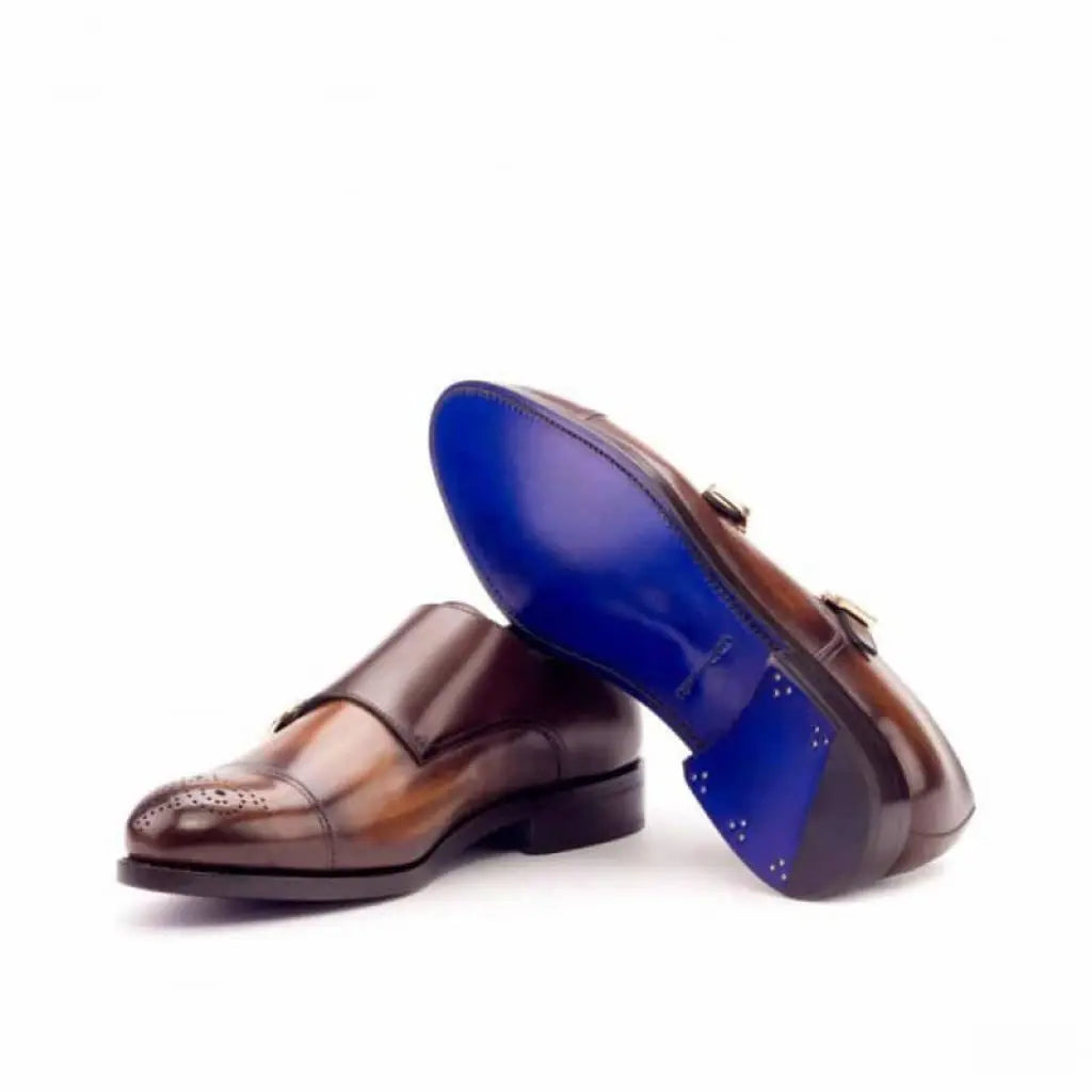 Vellano Cognac Wood Toe Double Monk Strap