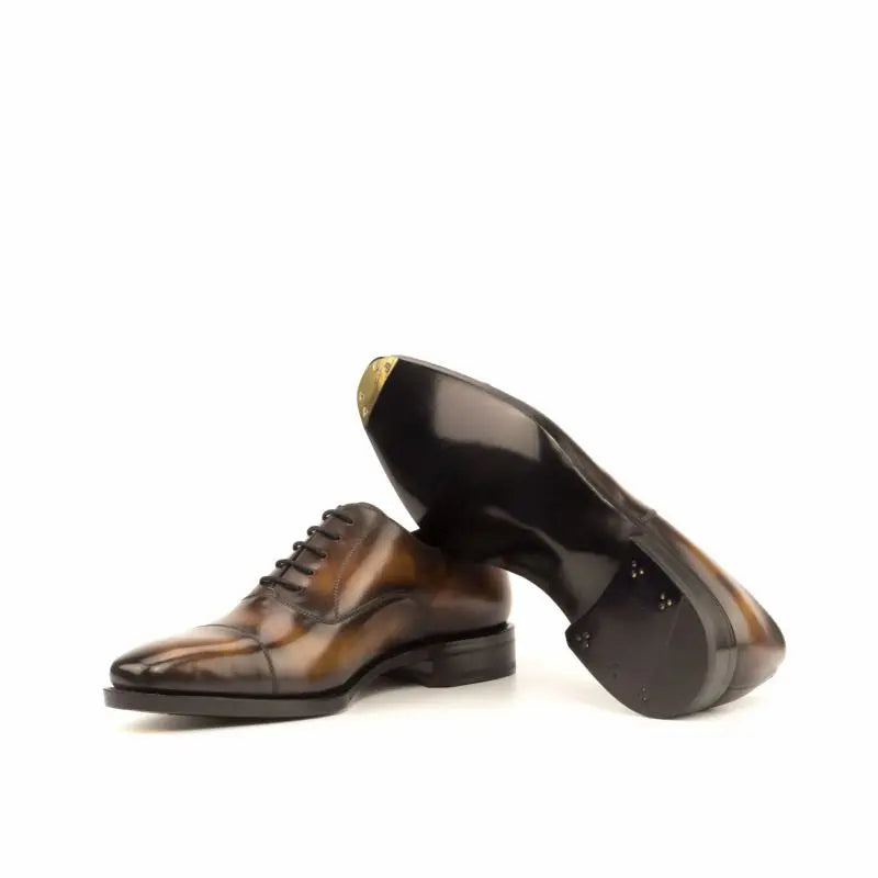 Vellano Handpainted Earth Brown Texture Leather Oxford Shoes