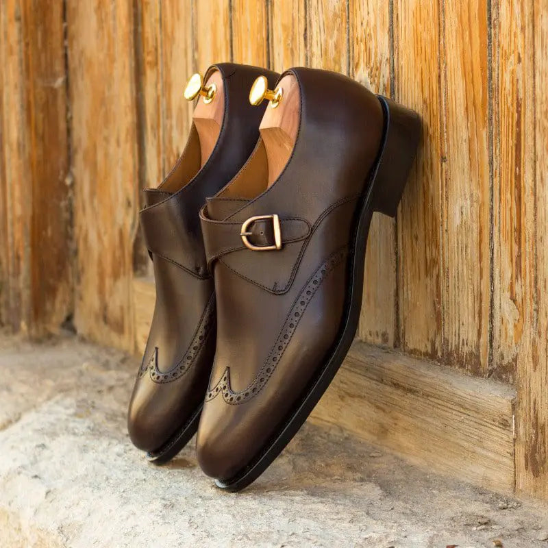 Vellano Dark Cuir Brogue Single Strap Monk