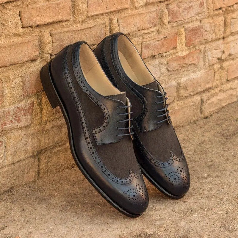 Vellano Black Suede Longwing Brogue Shoe