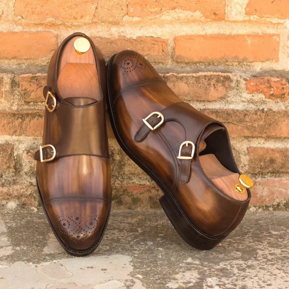 Vellano Cognac Wood Toe Double Monk Strap