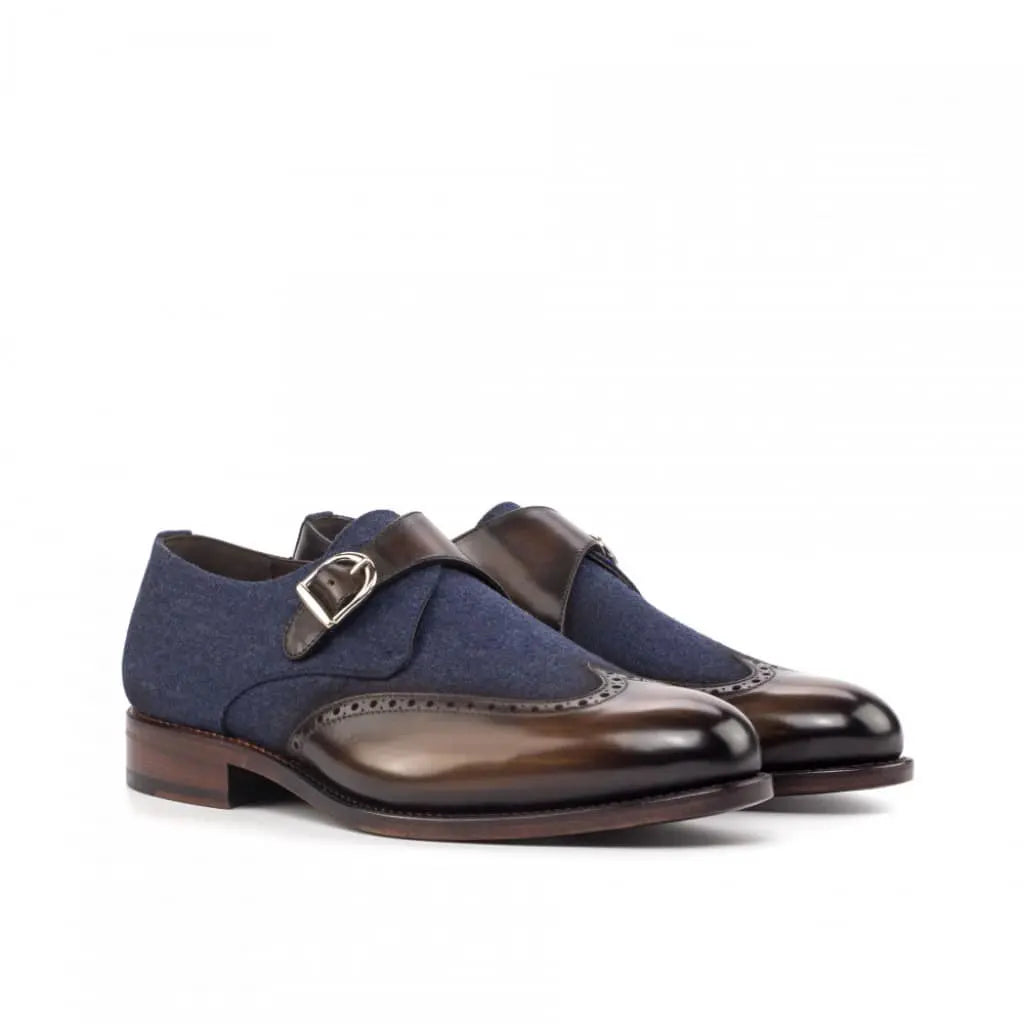 Vellano Christopher Navy Wingtip Strap Monk