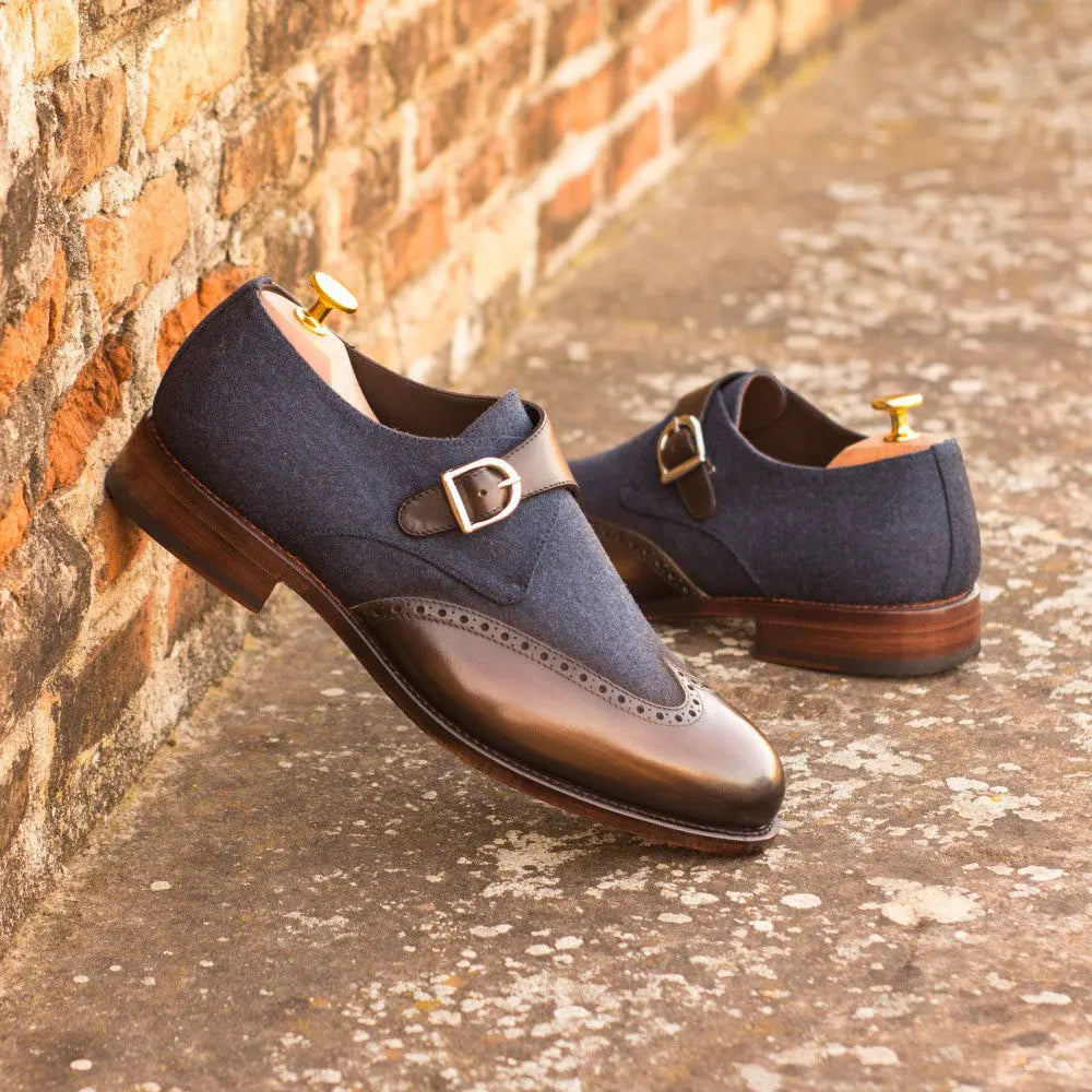 Vellano Christopher Navy Wingtip Strap Monk