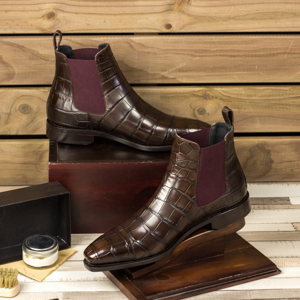 Vellano Exotic Brown Croco Leather Chelsea Boot