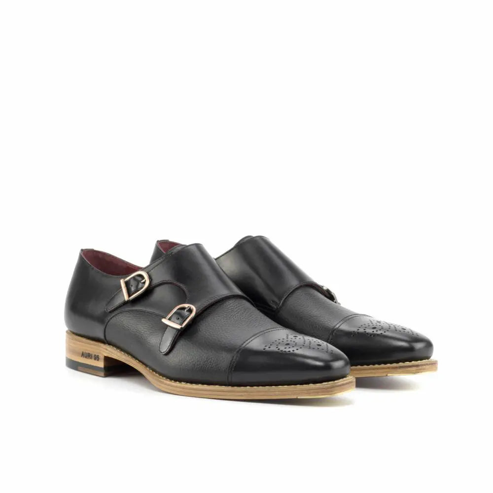 Vellano Carter Black Brogue Strap Monk