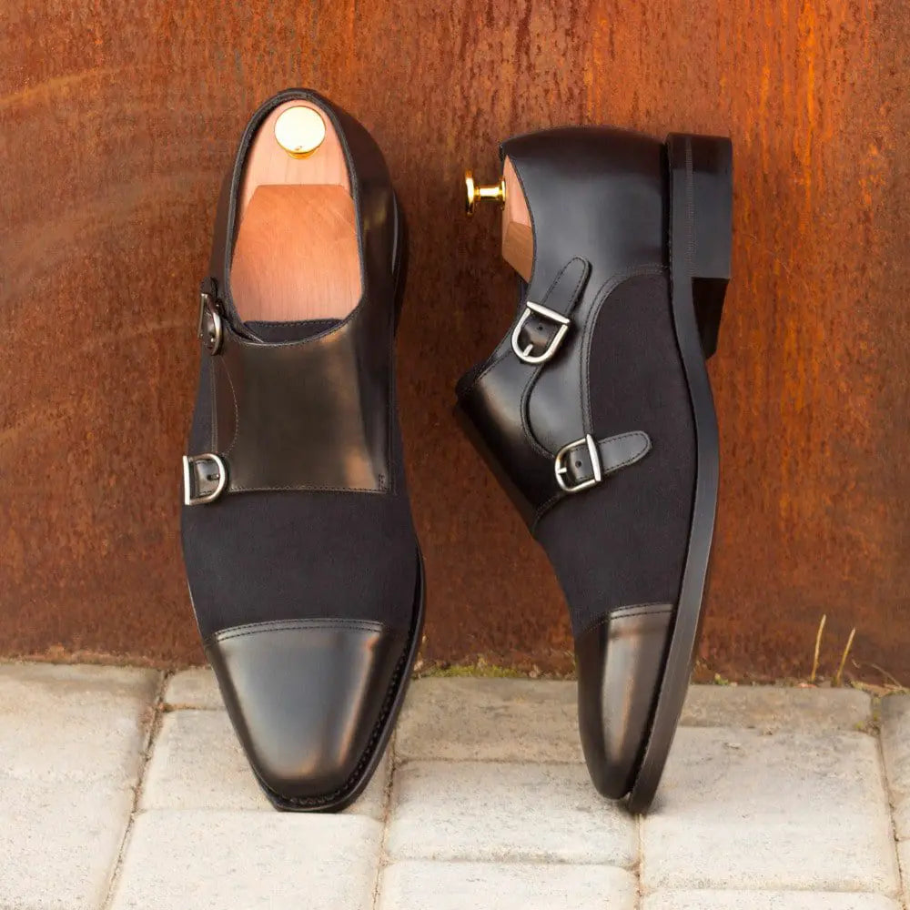Vellano Black Navy Suede Double Strap Monk