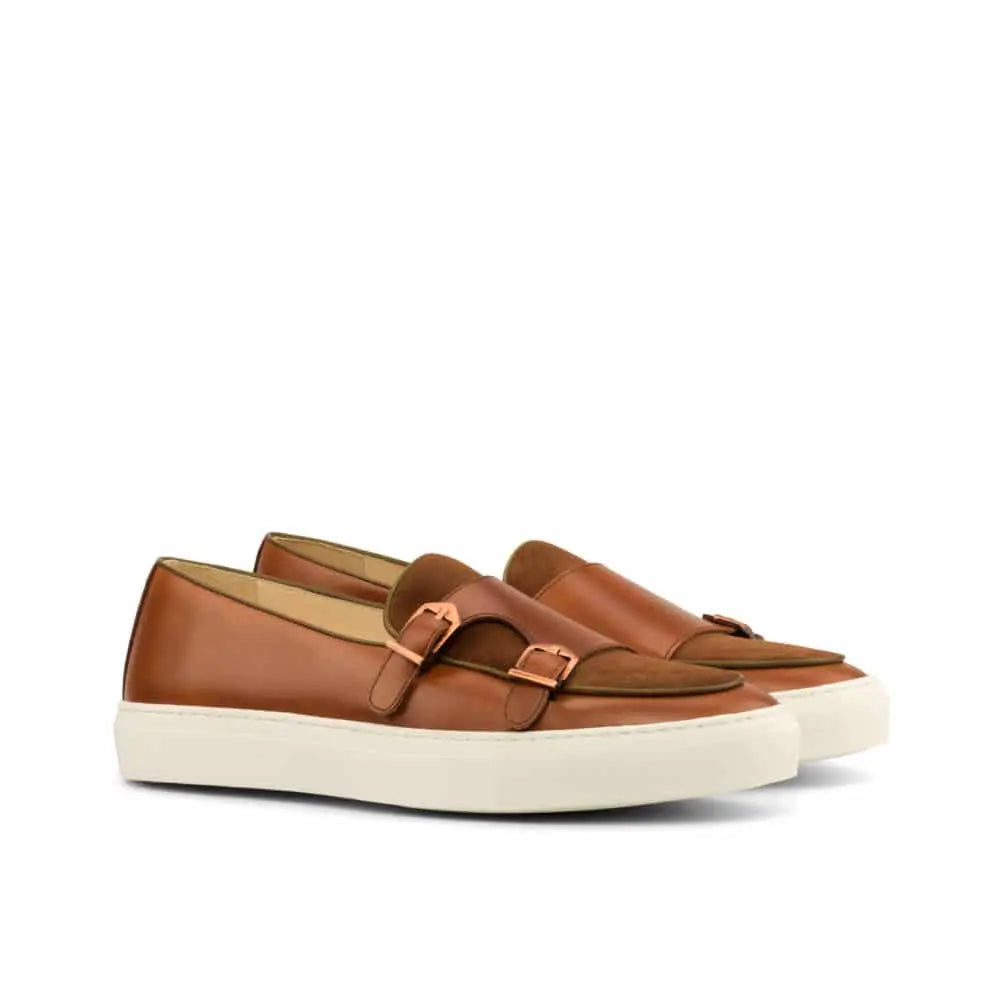 Vellano Daniel Tan Leather Suede Monk Strap Low Top Sneaker