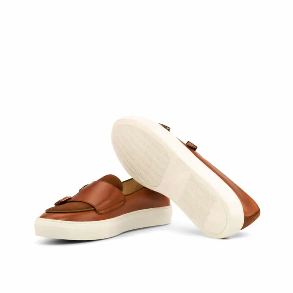 Vellano Daniel Tan Leather Suede Monk Strap Low Top Sneaker