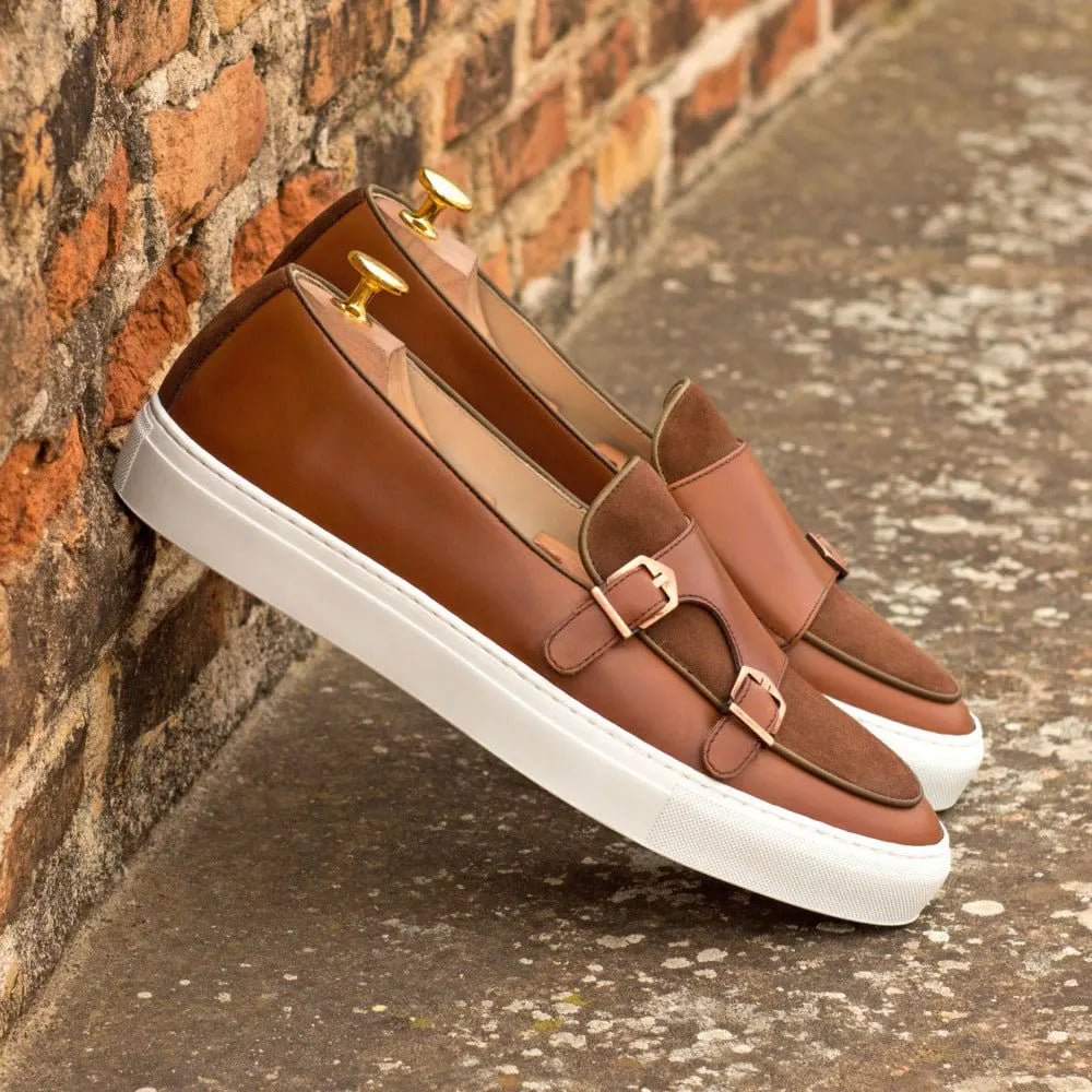 Vellano Daniel Tan Leather Suede Monk Strap Low Top Sneaker