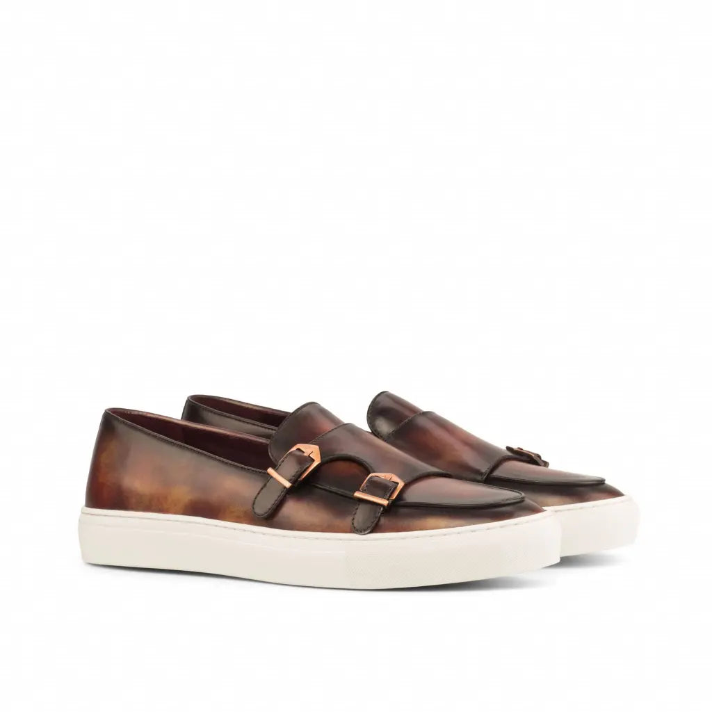 Vellano Alexander Cognac Earth Brown Texture Monk Strap Sneaker