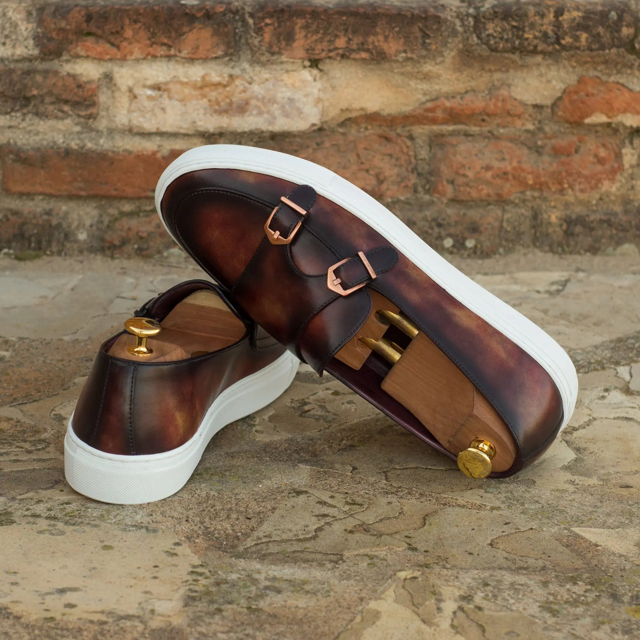 Vellano Alexander Cognac Earth Brown Texture Monk Strap Sneaker