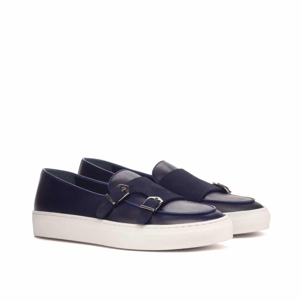 Vellano John Black Leather Suede Monk Strap Sneaker