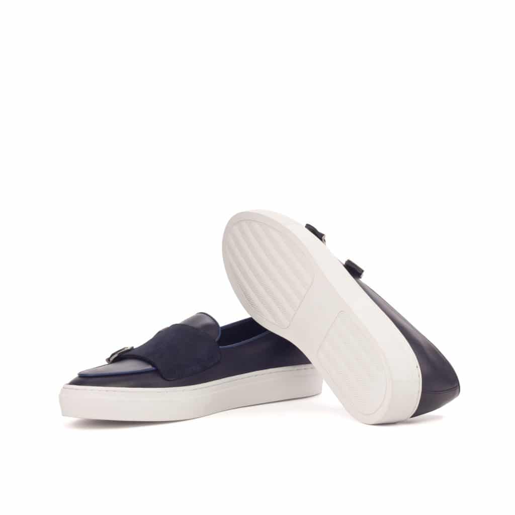 Vellano John Black Leather Suede Monk Strap Sneaker