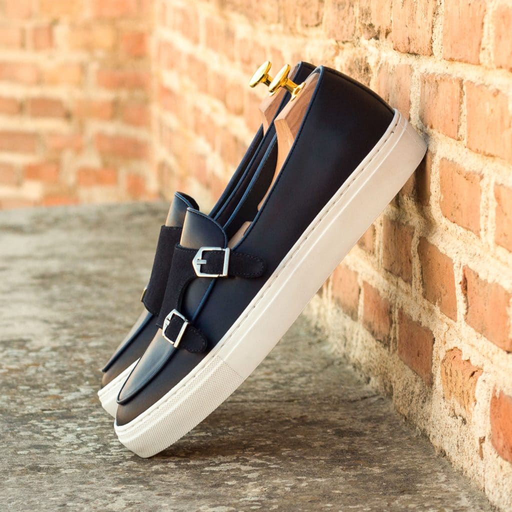 Vellano John Black Leather Suede Monk Strap Sneaker