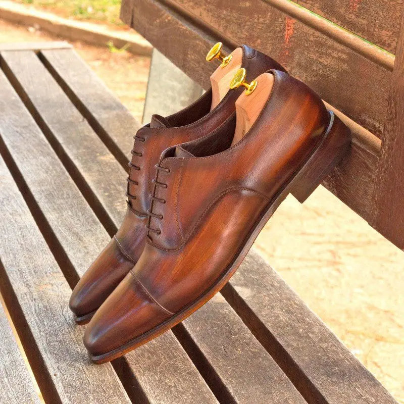 Vellano Cognac Flat Toe Oxford Shoes