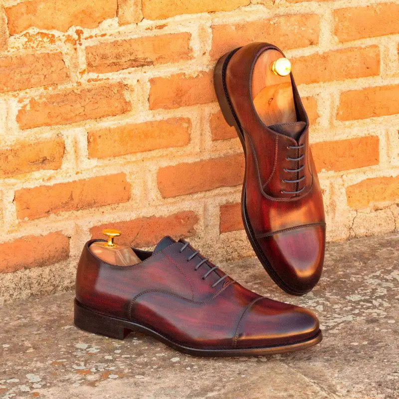 Vellano Burgundy Handpainted Wood Texture Oxford Shoes