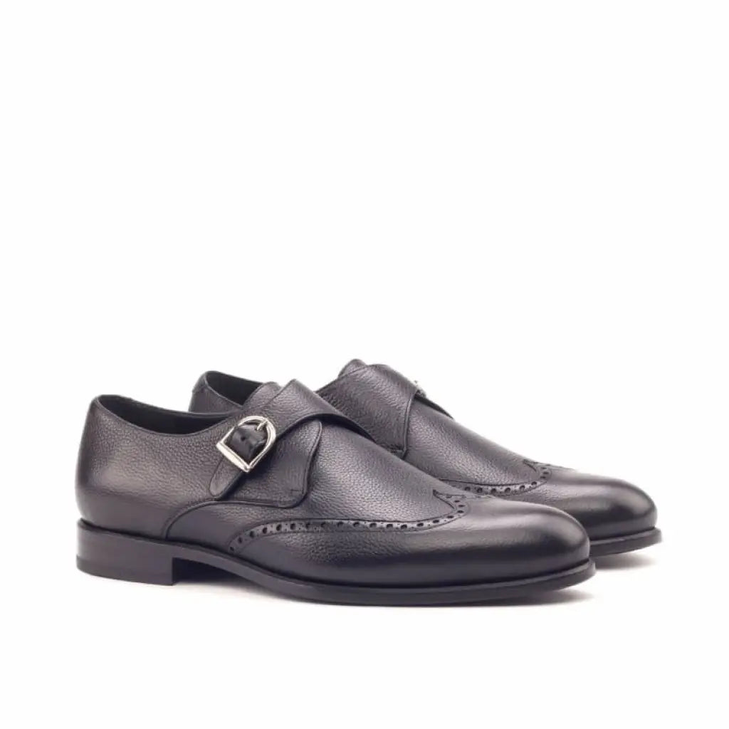 Vellano Derek Full Black Milled Brogue Strap Monk