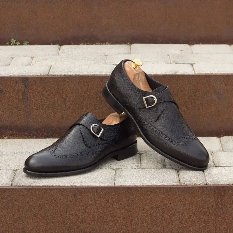 Vellano Derek Full Black Milled Brogue Strap Monk