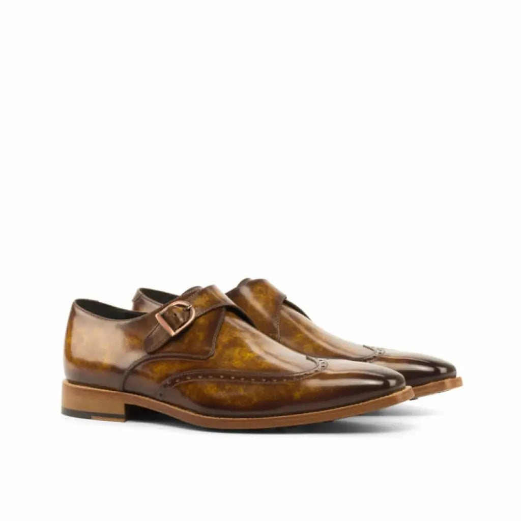 Vellano Earth Brown Texture Tan Single Strap Monk