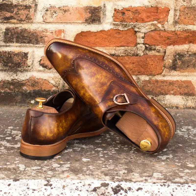 Vellano Earth Brown Texture Tan Single Strap Monk