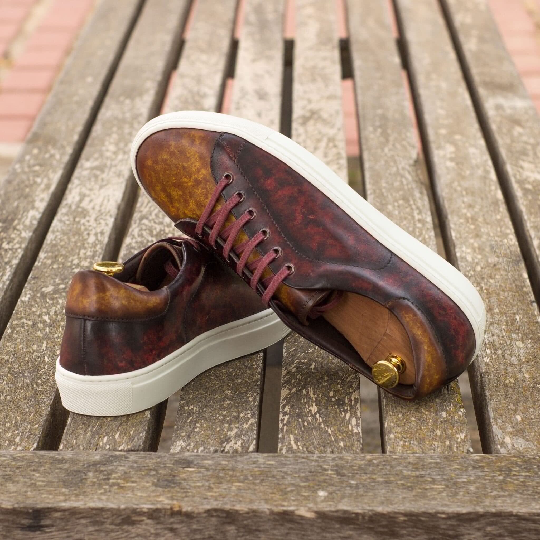 Vellano Robert Tan Toe Maroon Earth Brown Patina Low Top Sneaker
