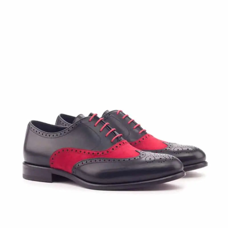 Vellano Black Red Suede Brogue Dress Shoe