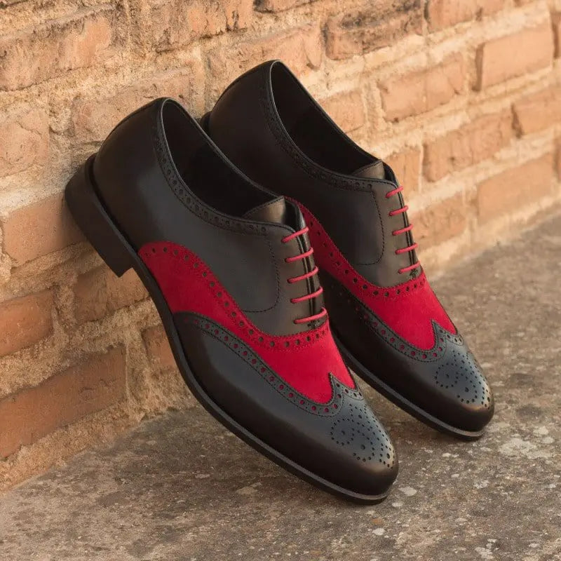 Vellano Black Red Suede Brogue Dress Shoe