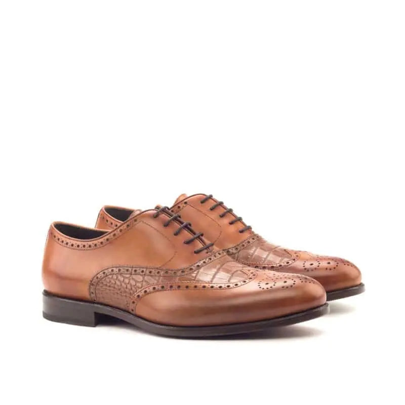 Vellano John Tan Croco Brogue Leather Shoe