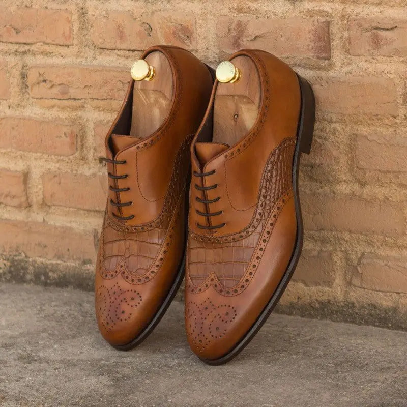 Vellano John Tan Croco Brogue Leather Shoe