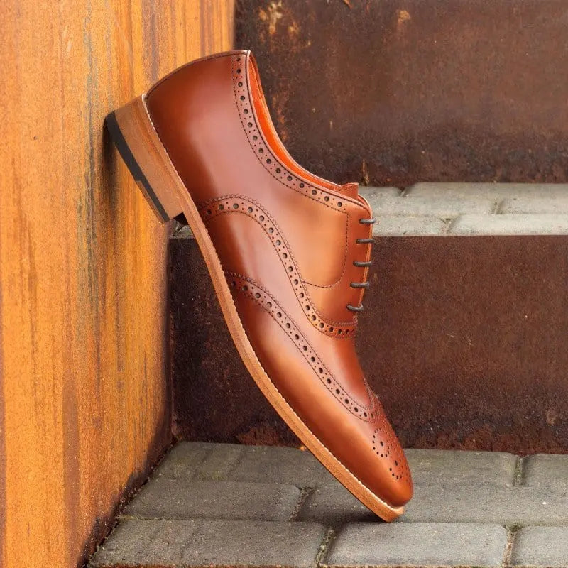 Vellano Tan Flat Toe Brogue Dress Shoe