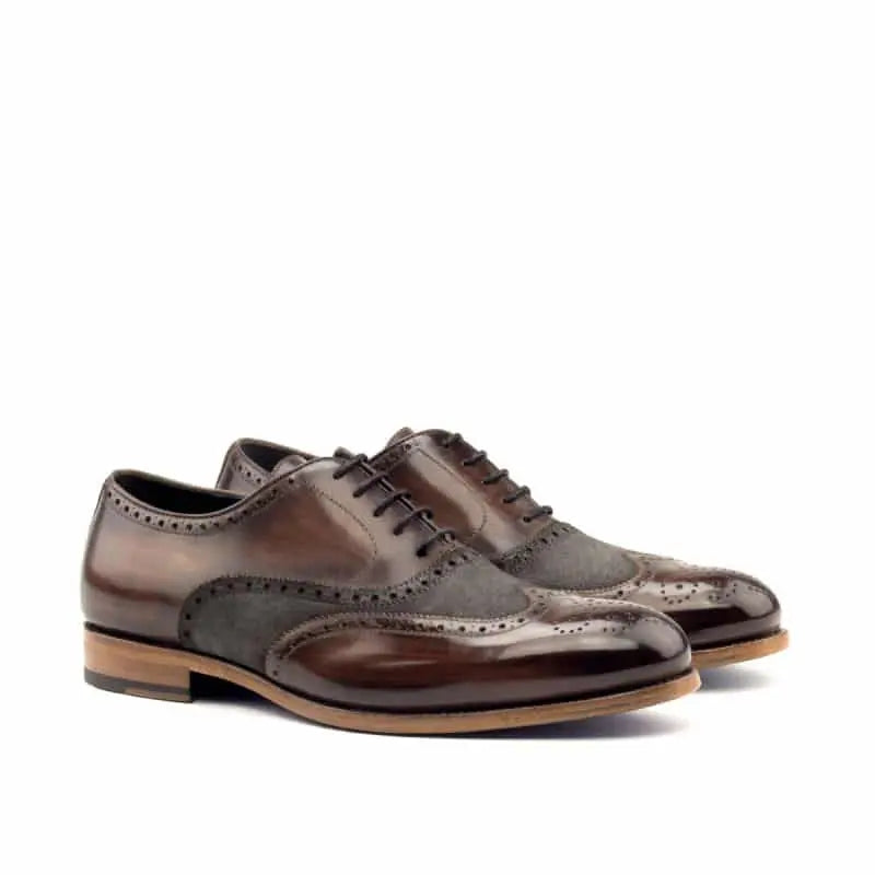 Vellano Martin Full Brogue Shoe – Brown & Grey Suede