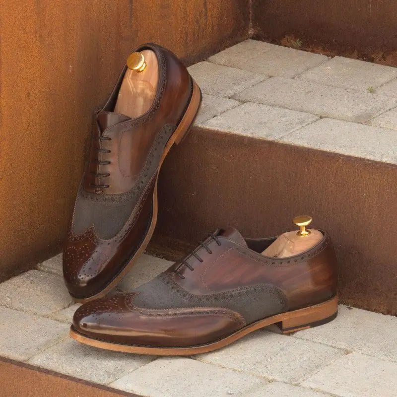 Vellano Martin Full Brogue Shoe – Brown & Grey Suede