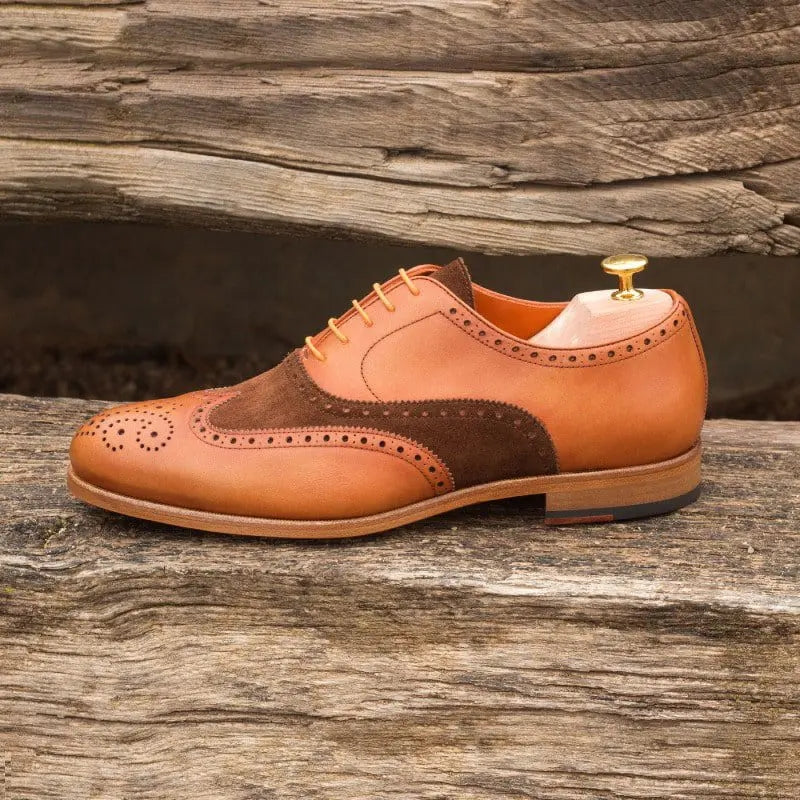 Vellano Flemings Brogue Dress Shoe – Tan & Light Brown Suede