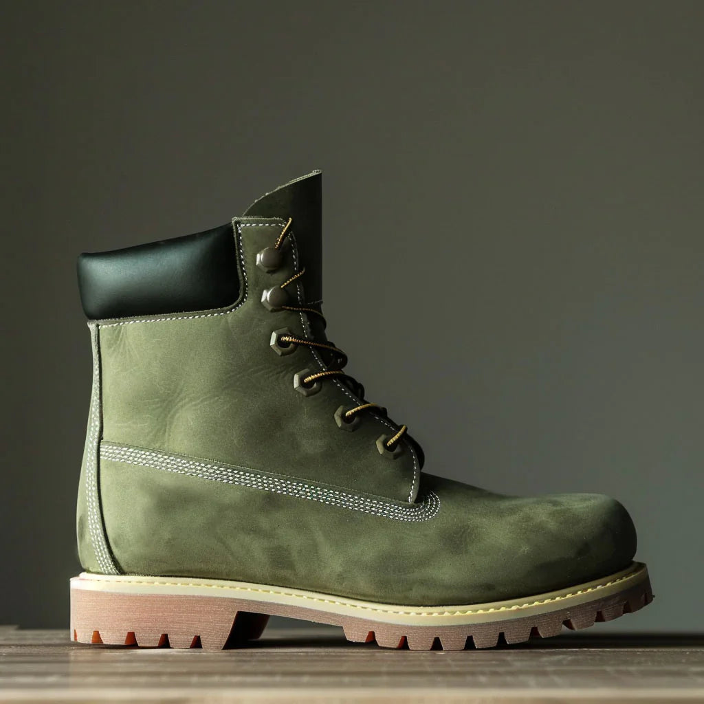 Vellano Green Nubuck Combat Boots with Track Sole