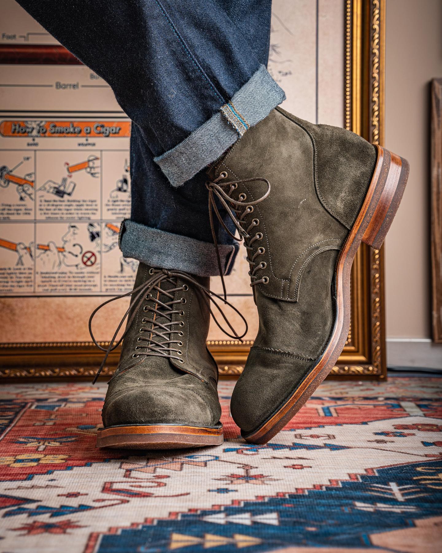 Vellano Verde Green Suede Cap Toe Boots
