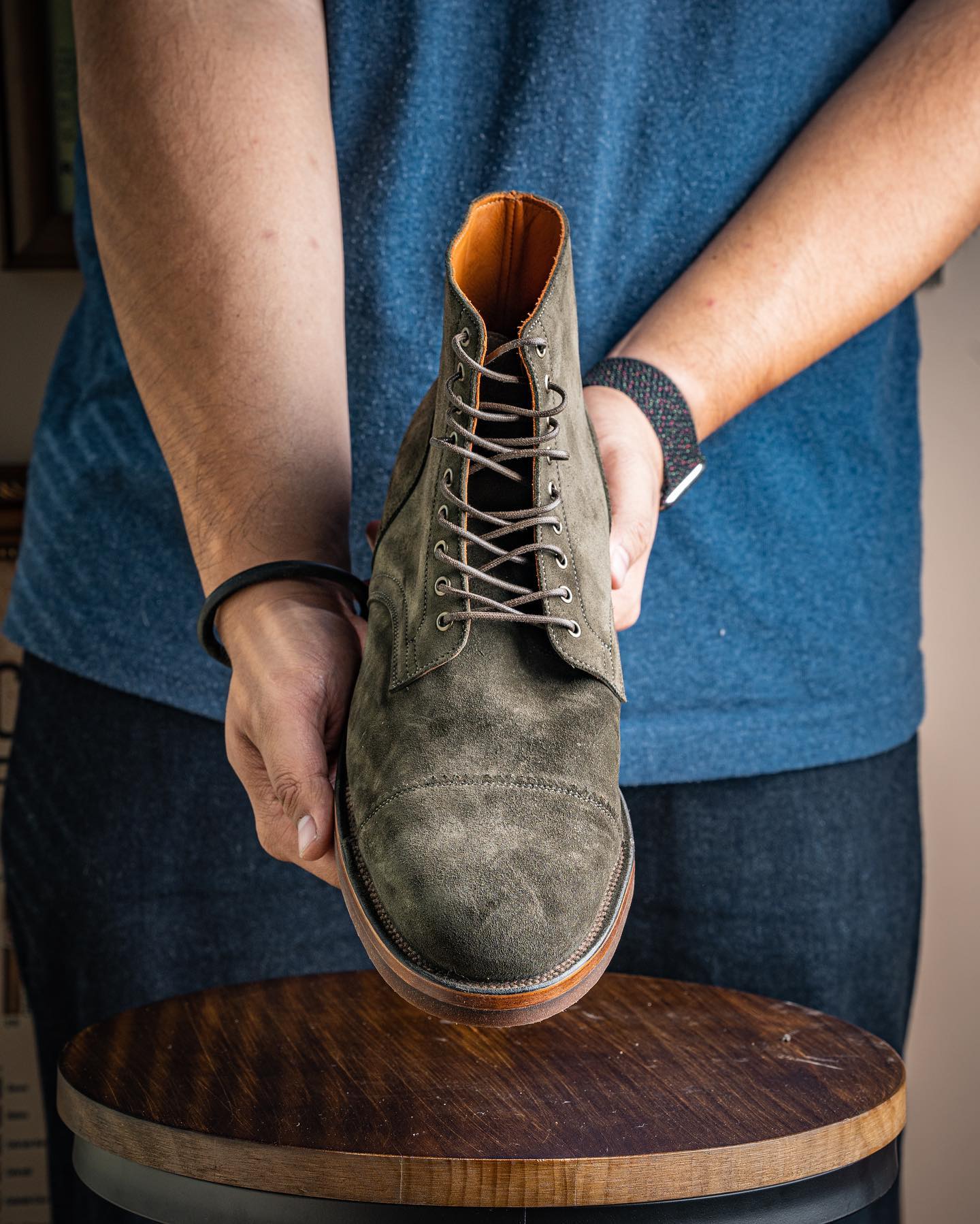 Vellano Verde Green Suede Cap Toe Boots