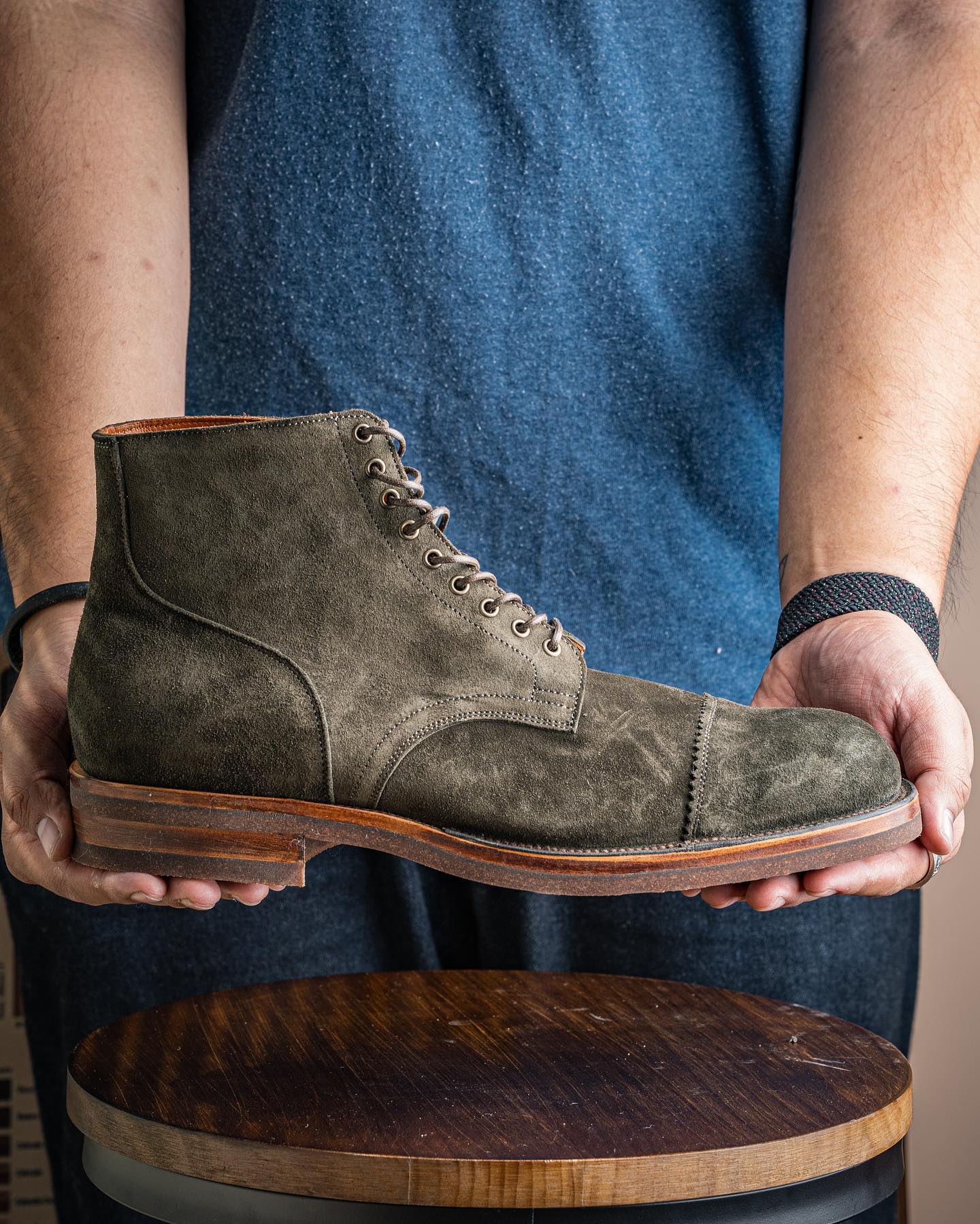 Vellano Verde Green Suede Cap Toe Boots