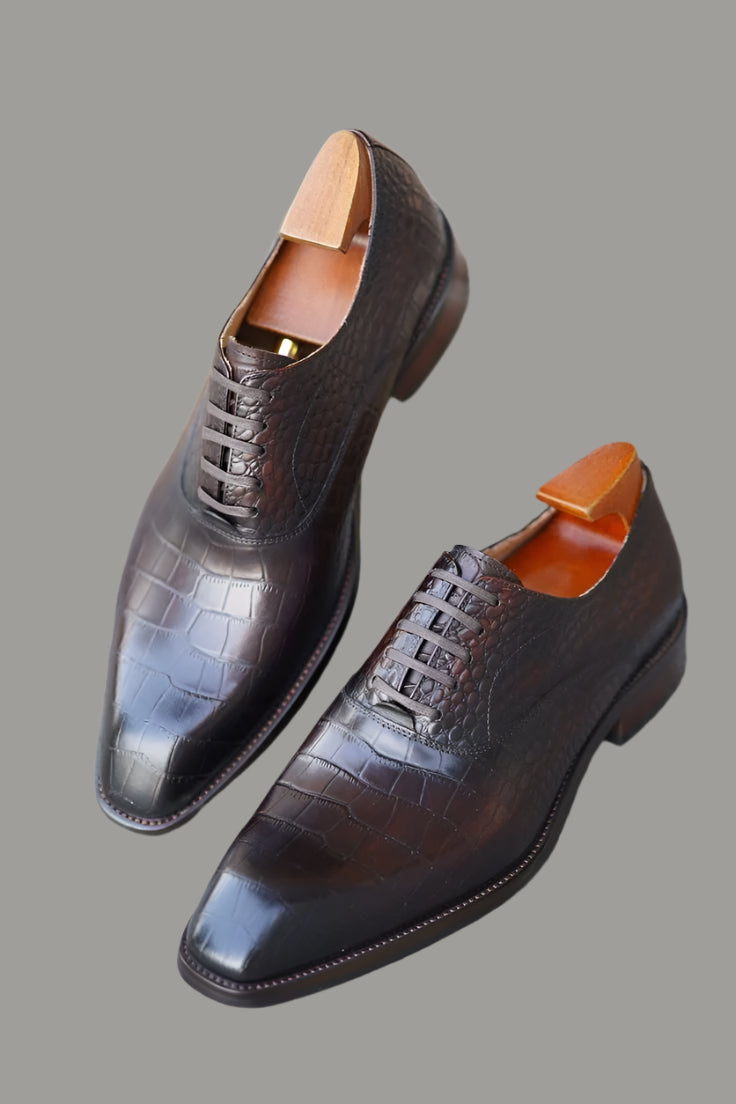 Vellano Blackmere Crest Oxford Lace Ups with Embossed Croco Finish for Men