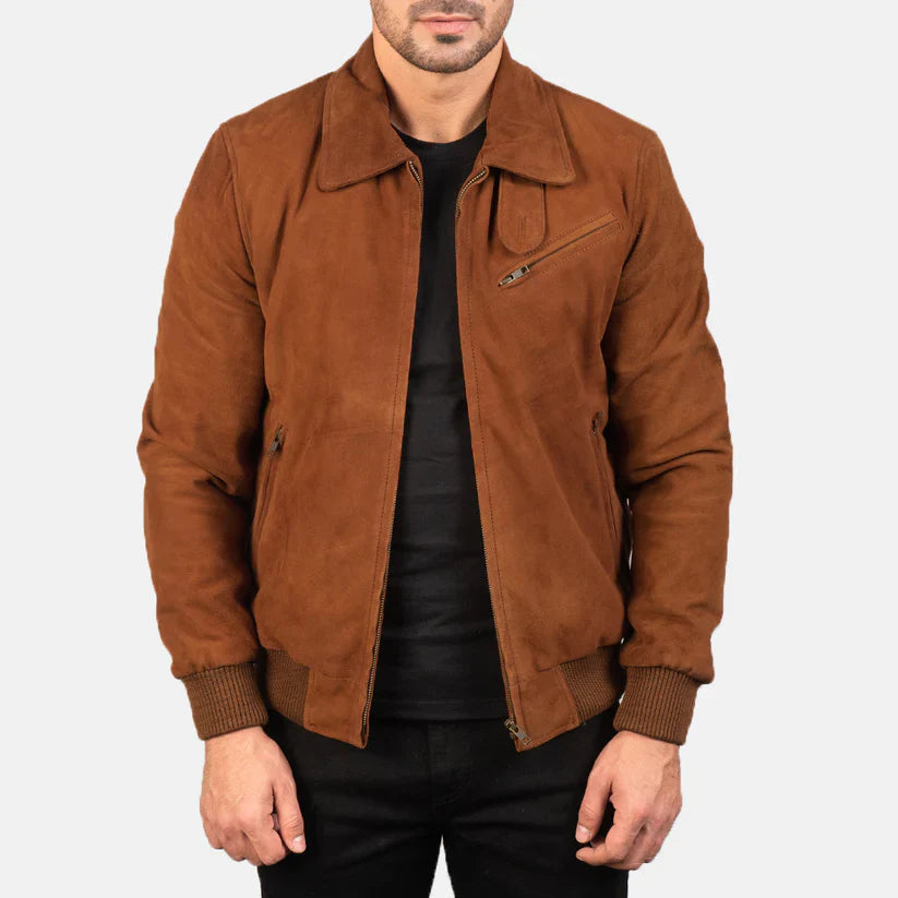 Vellano Tomchi Tan Suede Bomber Jacket