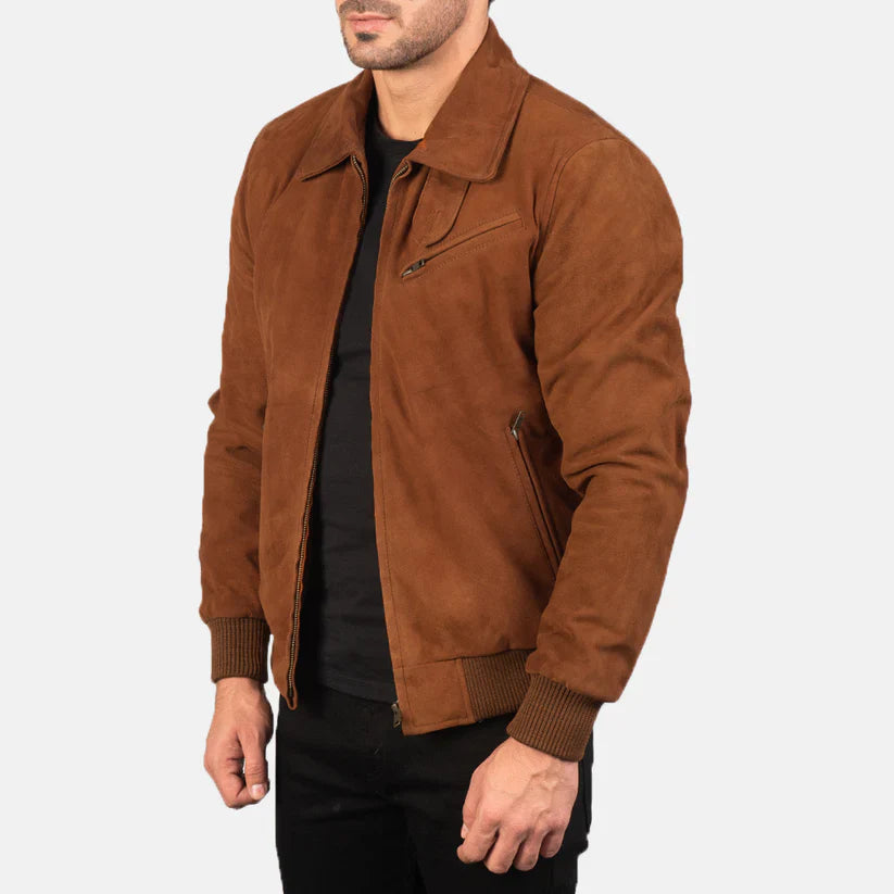 Vellano Tomchi Tan Suede Bomber Jacket